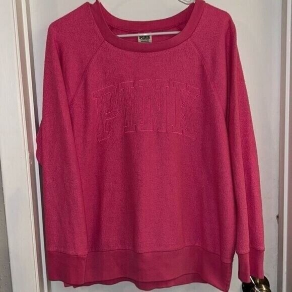 PINK Victoria Secret Barbie Pink Crew Neck Fleece Pullover Sweater Size Small - Picture 2 of 8